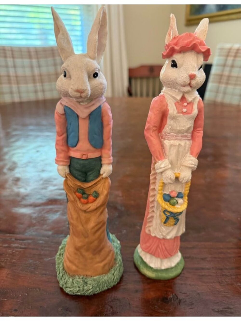 Hermitage Pottery Easter Bunny Figurines Set Boy Girl Rabbits Spring Decor